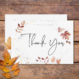Rustikale, zarte Burgunder-Rust-Herbstlaub Hochzei Dankeskarte