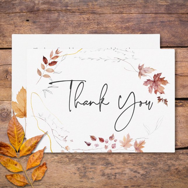 Rustikale, zarte Burgunder-Rust-Herbstlaub Hochzei Dankeskarte (Rustic Delicate Burgundy Rust Fall Leaves Wedding Thank You Card)