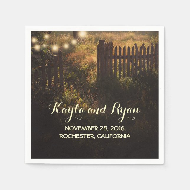 rustikale Zaun und Lichter Land Hochzeit Serviette (Vorderseite)