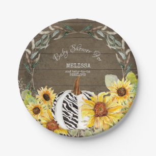 Rustikale Zebra White Pumpkin Sonnenblumen Kinderd Pappteller