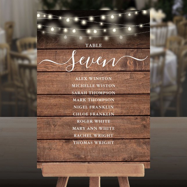 Rustikale Zeichenketten-Tischnummer Einladung (Rustic String Lights Table Number Seating Chart)