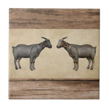 Rustikale Ziegen und Keramiken aus Holz