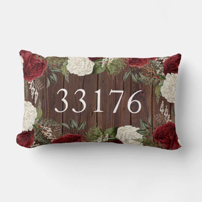 Rustikale Zip-Code-Rose nur verheiratet Lendenkissen (Vorderseite)