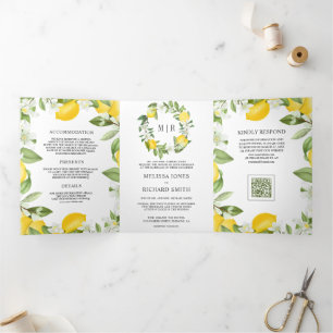 Rustikale Zitrus-Limonenplantage QR-Code-Hochzeit Dreifach Gefaltete Einladung