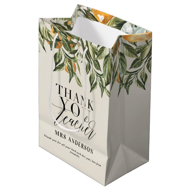 Rustikale Zitrusfrüchte Orange botanische danke Ih Mittlere Geschenktüte (Vorderseite Schrägansicht)