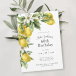 Rustikale Zitrusfrüchte Wasserfarben Zitronen 60.  Einladung<br><div class="desc">Diese wunderschöne mediterrane Themenfeier zum 60. Geburtstag verströmt rustikalen Charme. Es zeichnet sich durch eine Kaskadenanordnung von frischen Aquarelllemonen in Zitrusgelb und Grün mit weißen Blüten aus. Es ist eine schöne Wahl für Geburtstagsfeiern jeden Alters und hat ein helles und fröhliches Farbschema, das Freude und Freude hervorruft. Personalisieren Sie die...</div>