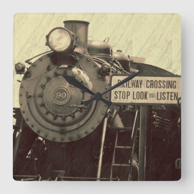 Rustikale Zug-Wanduhr Quadratische Wanduhr (Vorderseite)