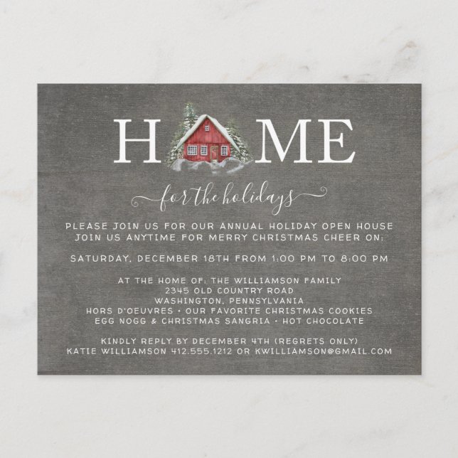 Rustikale Zuhause für das Open House Ankündigungspostkarte (Vorderseite)