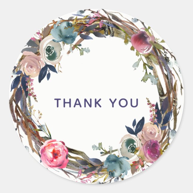 Rustikale Zweige halten Blumenreath Moderner Chic Runder Aufkleber (Vorderseite)