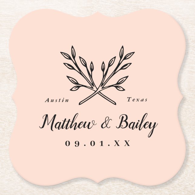 Rustikale Zweige Hochzeitmonographie | Blüte Untersetzer (Vorderseite)