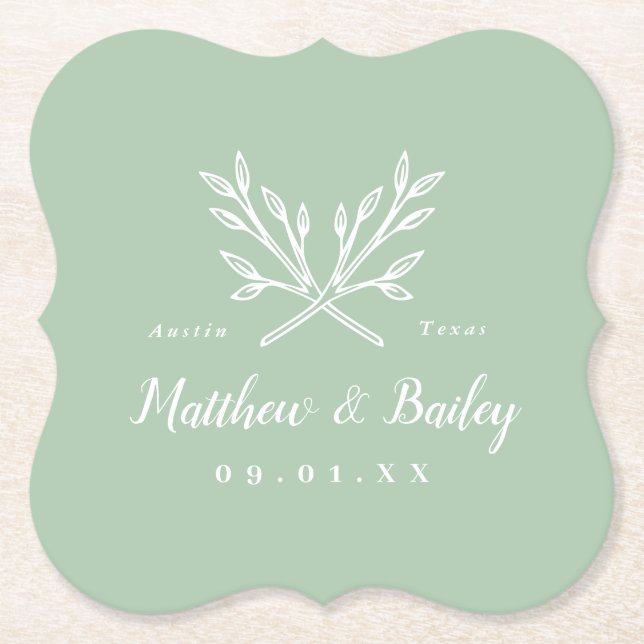 Rustikale Zweige Hochzeitmonographie | Größe Untersetzer (Vorderseite)