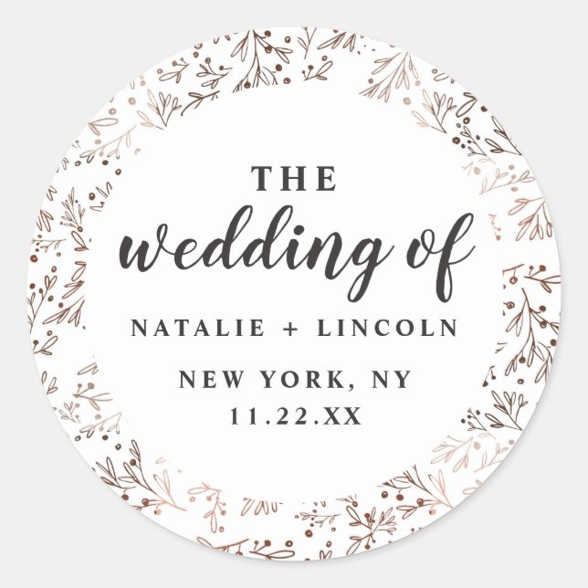 Rustikale Zweige Kupfer-Folien Herbst Hochzeit im  Runder Aufkleber (Vorderseite)