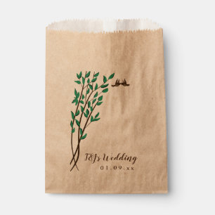Rustikale Zweige und Grün Liebesvögel Hochzeit Geschenktütchen