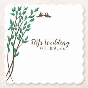 Rustikale Zweige und Grünzeug Liebesvögel Hochzeit Untersetzer