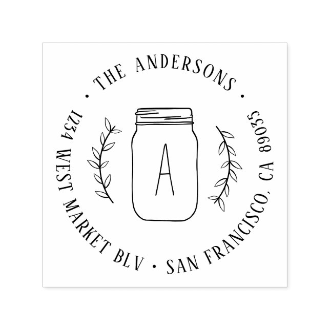 Rustikale Zweigstelle & Mason Jar erste Rücksendea Permastempel (Design)