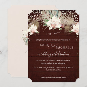 Rustikale Zwinkern Weiße Orchideen Florale Burgund Einladung