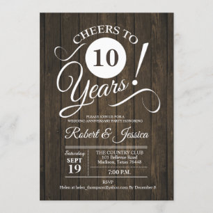 Rustikaler 10. Hochzeitstag mit Holzmuster Einladung