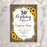 Rustikaler 30. Geburtstag - Sonnenblumen Holz Einladung<br><div class="desc">Rustikale 30. Geburtstagseinladung. Elegantes Design mit Sonnenblumen und Imitaten Glitzer Gold und dunkelbraunes Holzmuster. Ideal für eine elegante Geburtstagsfeier.</div>