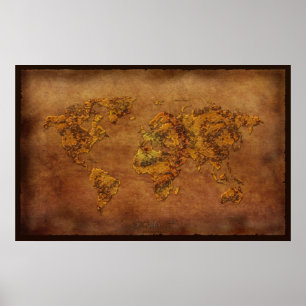 Rustikaler 3D-Effekt World Map Art Poster