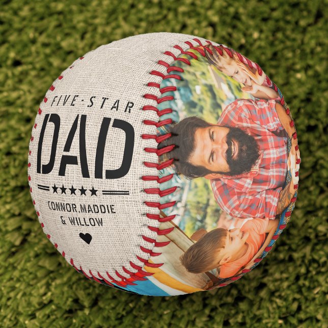 Rustikaler 5-STAR-VATER Moderner Cooler 2-Foto-Vat Baseball (Rustic 5 STAR DAD Modern Cool 2 Photo Father's Day Baseball)