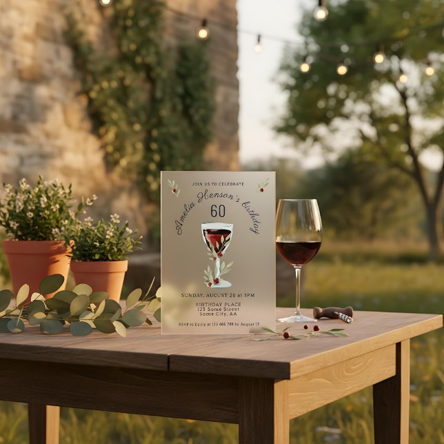 Rustikaler 60. Geburtstag Roter Wein Geburtstag Acryleinladungen (Von Creator hochgeladen)