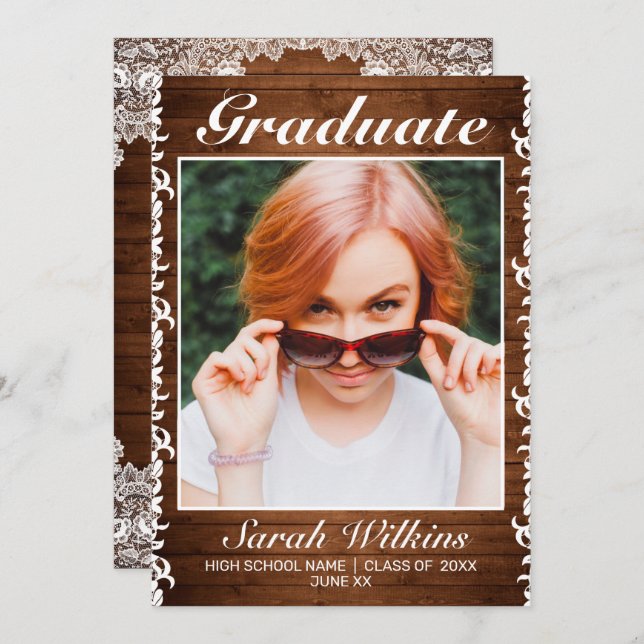 Rustikaler Abschluss aus Holz und Weißspitzen Ankündigung (Vorne/Hinten)