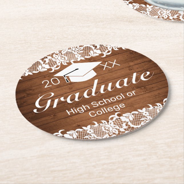 Rustikaler Abschluss aus Holz und Weißspitzen Runder Pappuntersetzer (Angewinkelt)