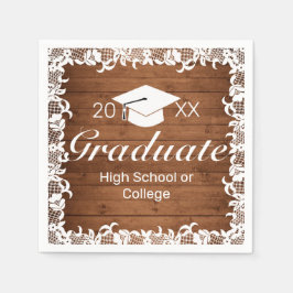 Rustikaler Abschluss aus Holz und Weißspitzen Serviette