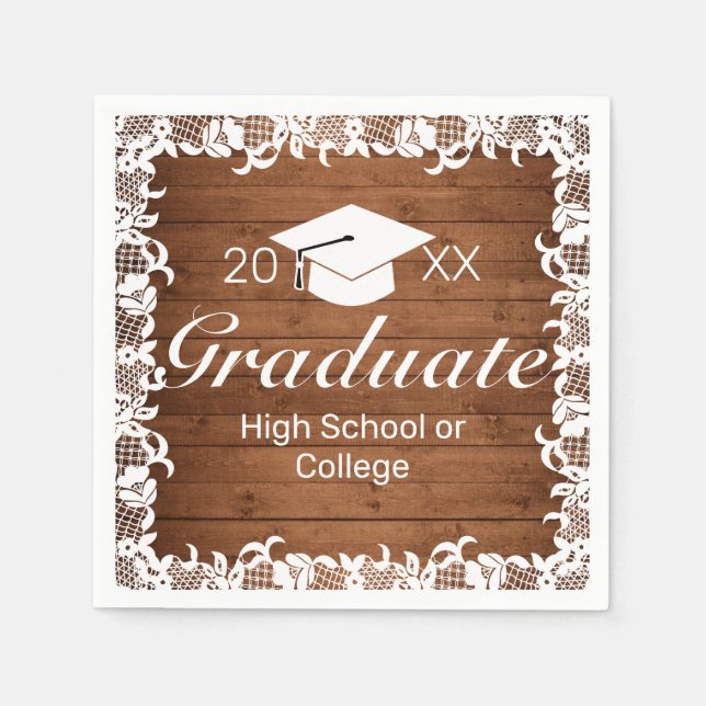 Rustikaler Abschluss aus Holz und Weißspitzen Serviette (Vorderseite)