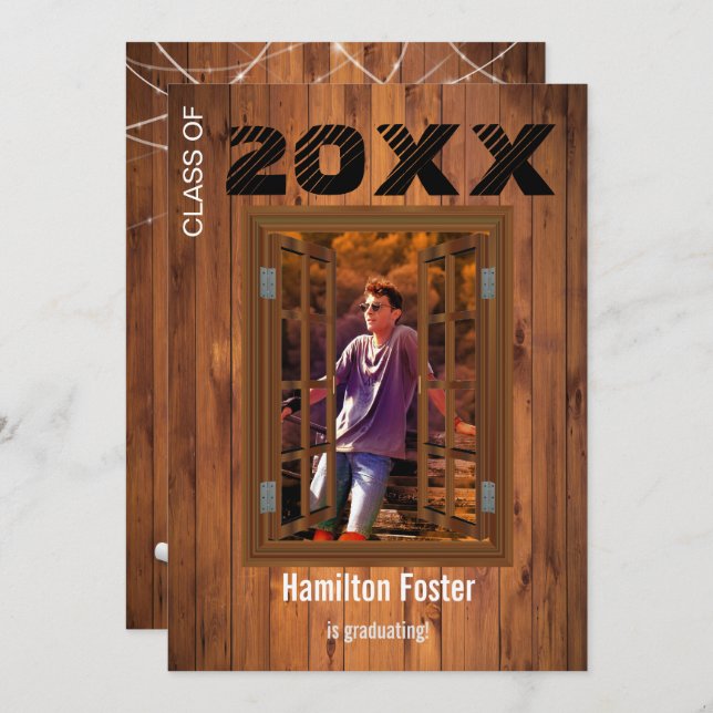 Rustikaler Abschluss Cherry String Lights Barn Woo Einladung (Vorne/Hinten)