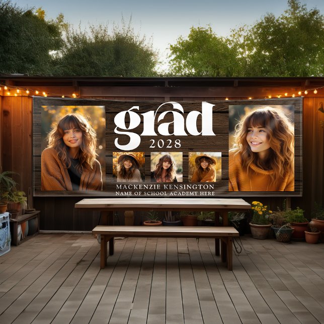 Rustikaler Abschluss FotoCollage Banner (Rustic Wood Graduation Photo Collage Banner)