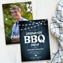 Rustikaler Abschluss GRILLEN Blue Foto Einladung