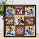 Rustikaler Abschluss Keepake FotoCollage Fotoplatte<br><div class="desc">Feiern Sie Ihren Absolvent und geben Sie ein besonderes personalisiertes Geschenk mit dieser individuellen Foto Collage Abschluss-Plakette. Diese einzigartige Collage-Plakette für Graduierte wird ein wertvoller Sake sein. Sprichwort: "Sei stolz darauf, wie weit du gekommen bist, habe den Glauben daran, wie weit du gehen kannst." Passen Sie diese einzigartige Abschluss-Plakette mit...</div>