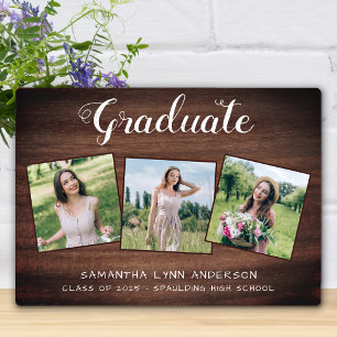 Rustikaler Abschluss Personalisiert 3 Foto Graduat Fotoplatte