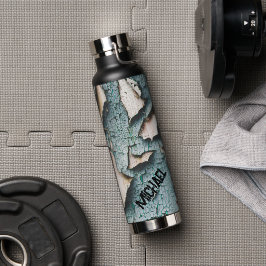 Rustikaler, alter, blauer Individuelle Name Trinkflasche