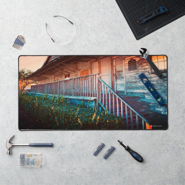 Rustikaler alter Landsitz, Vintag traditionell Schreibtischunterlage (Arbeitsplatz)