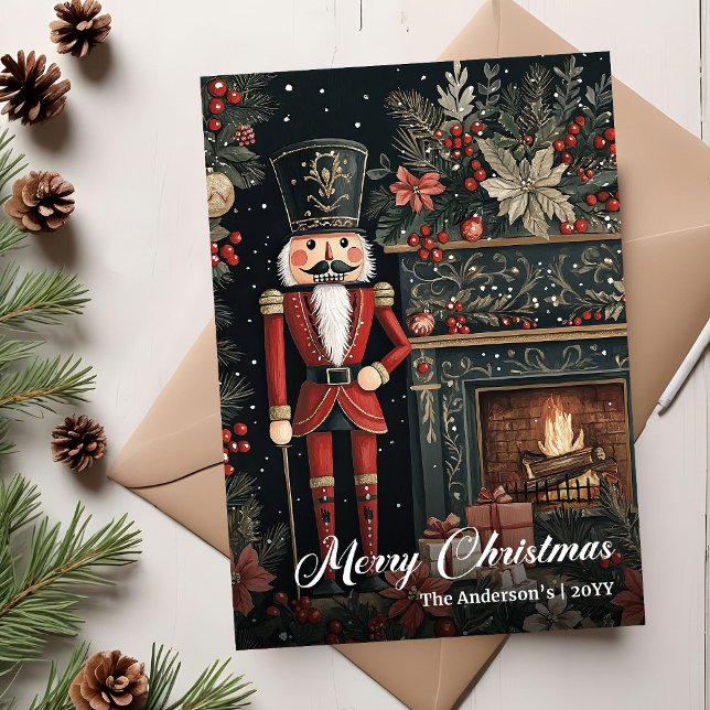 Rustikaler, altmodischer Weihnachtsnussknacker-Cha Feiertagskarte (Rustic old fashioned Christmas nutcracker charm Holiday Card)