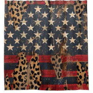 Rustikaler Amerikanischer Flaggen-Leoparden-Druck  Duschvorhang