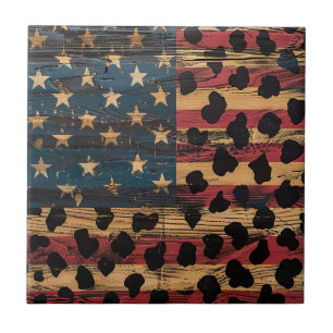 Rustikaler Amerikanischer Flaggen-Leoparden-Druck Fliese