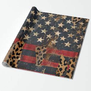 Rustikaler Amerikanischer Flaggen-Leoparden-Druck  Geschenkpapier