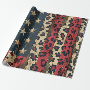 Rustikaler amerikanischer Flaggen-Leoparden-Druck  Geschenkpapier