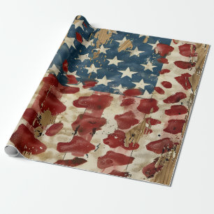 Rustikaler Amerikanischer Flaggen-Leoparden-Druck Geschenkpapier