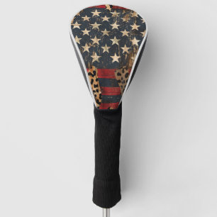 Rustikaler Amerikanischer Flaggen-Leoparden-Druck Golf Headcover