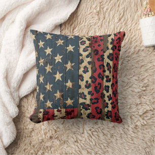 Rustikaler Amerikanischer Flaggen-Leoparden-Druck Kissen