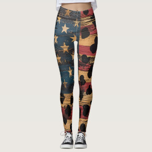 Rustikaler Amerikanischer Flaggen-Leoparden-Druck Leggings