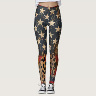 Rustikaler Amerikanischer Flaggen-Leoparden-Druck Leggings