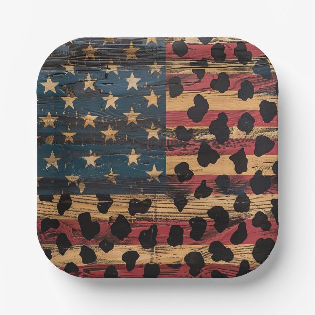 Rustikaler Amerikanischer Flaggen-Leoparden-Druck  Pappteller (Vorderseite)