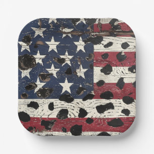 Rustikaler Amerikanischer Flaggen-Leoparden-Druck Pappteller
