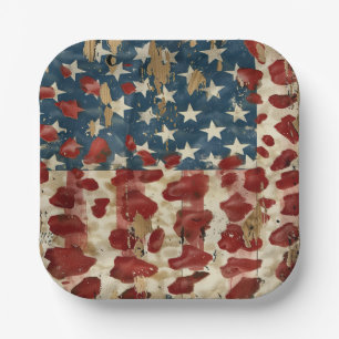 Rustikaler Amerikanischer Flaggen-Leoparden-Druck  Pappteller