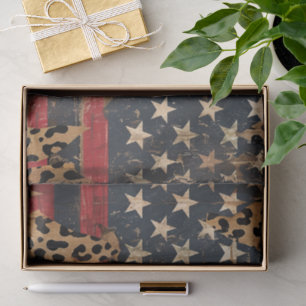 Rustikaler Amerikanischer Flaggen-Leoparden-Druck Seidenpapier